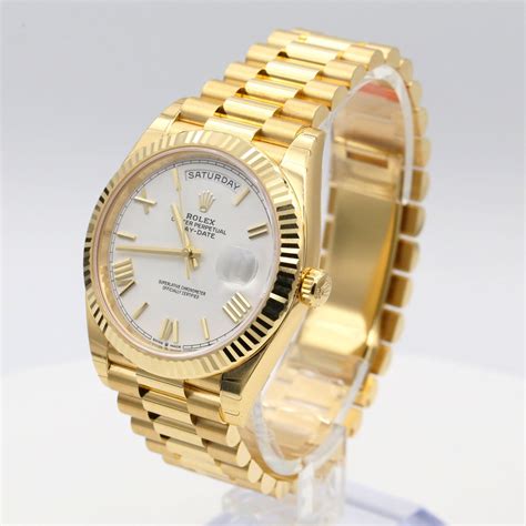 rolex daydate yellow gold white dial|rolex day date watch price.